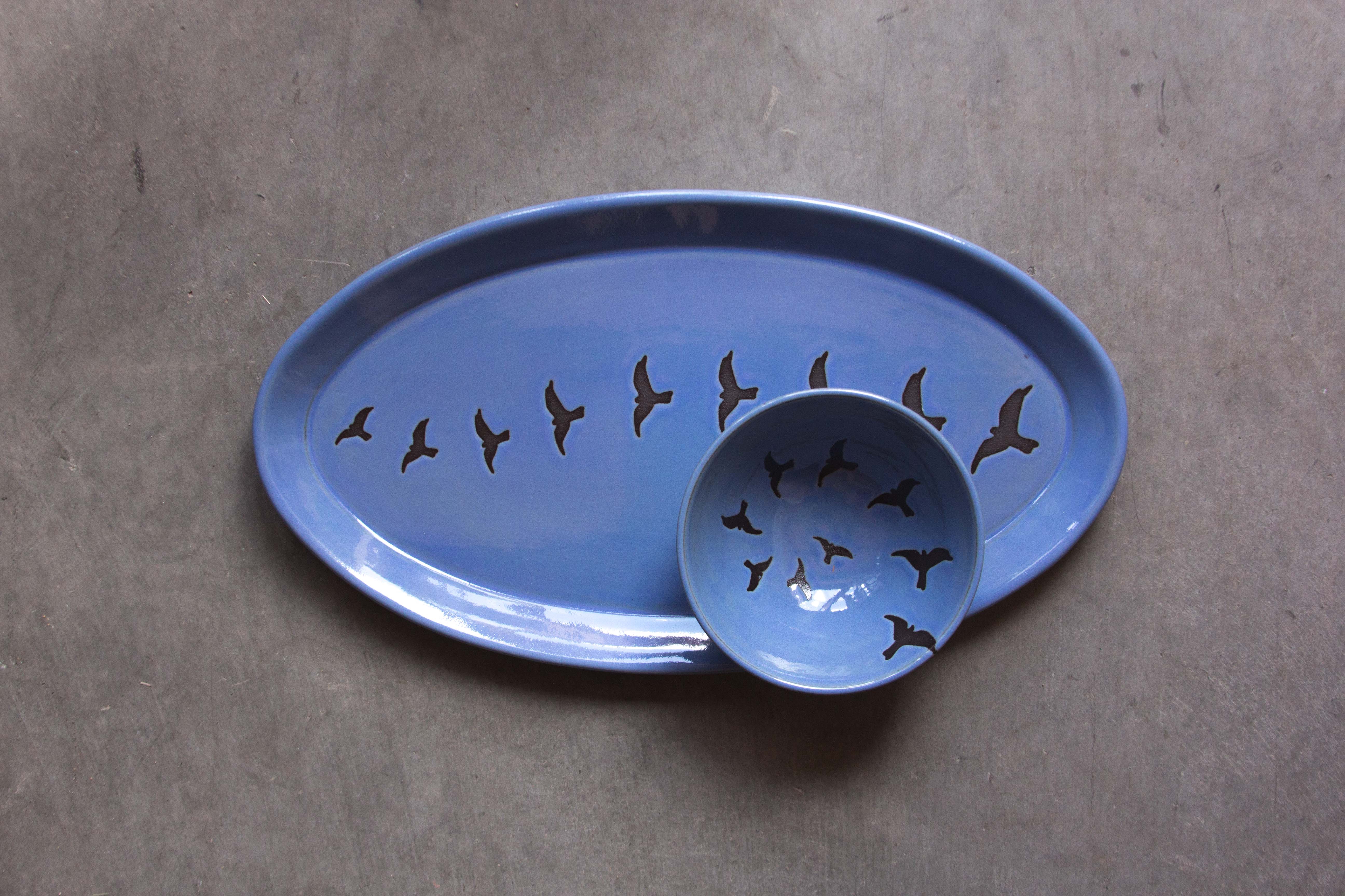 Foxtail Pottery - Nighthawk Medium Oval Serving Platter Periwinkle Glaze