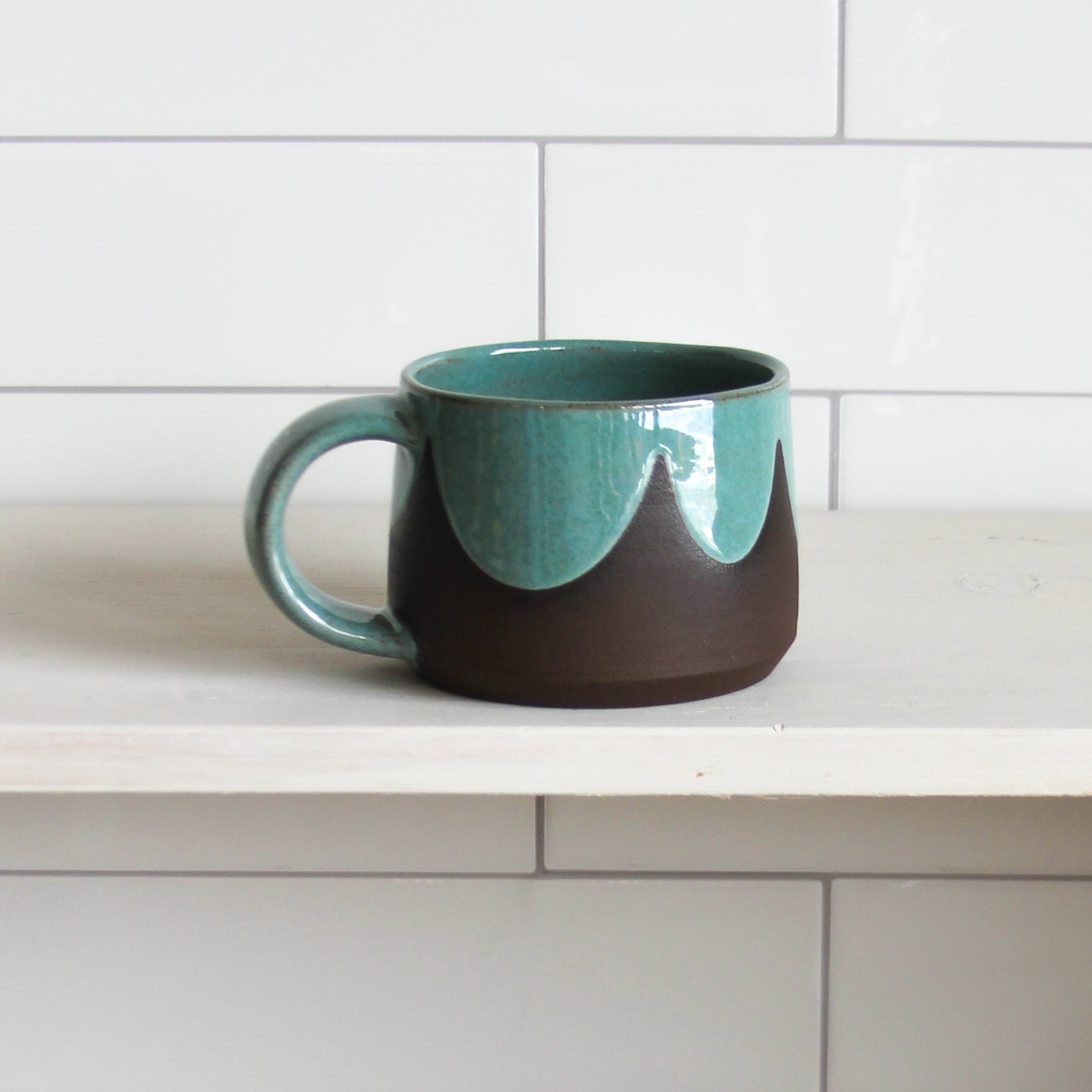 Foxtail Pottery - 8oz. Scalloped Mug, Speckled Turquoise