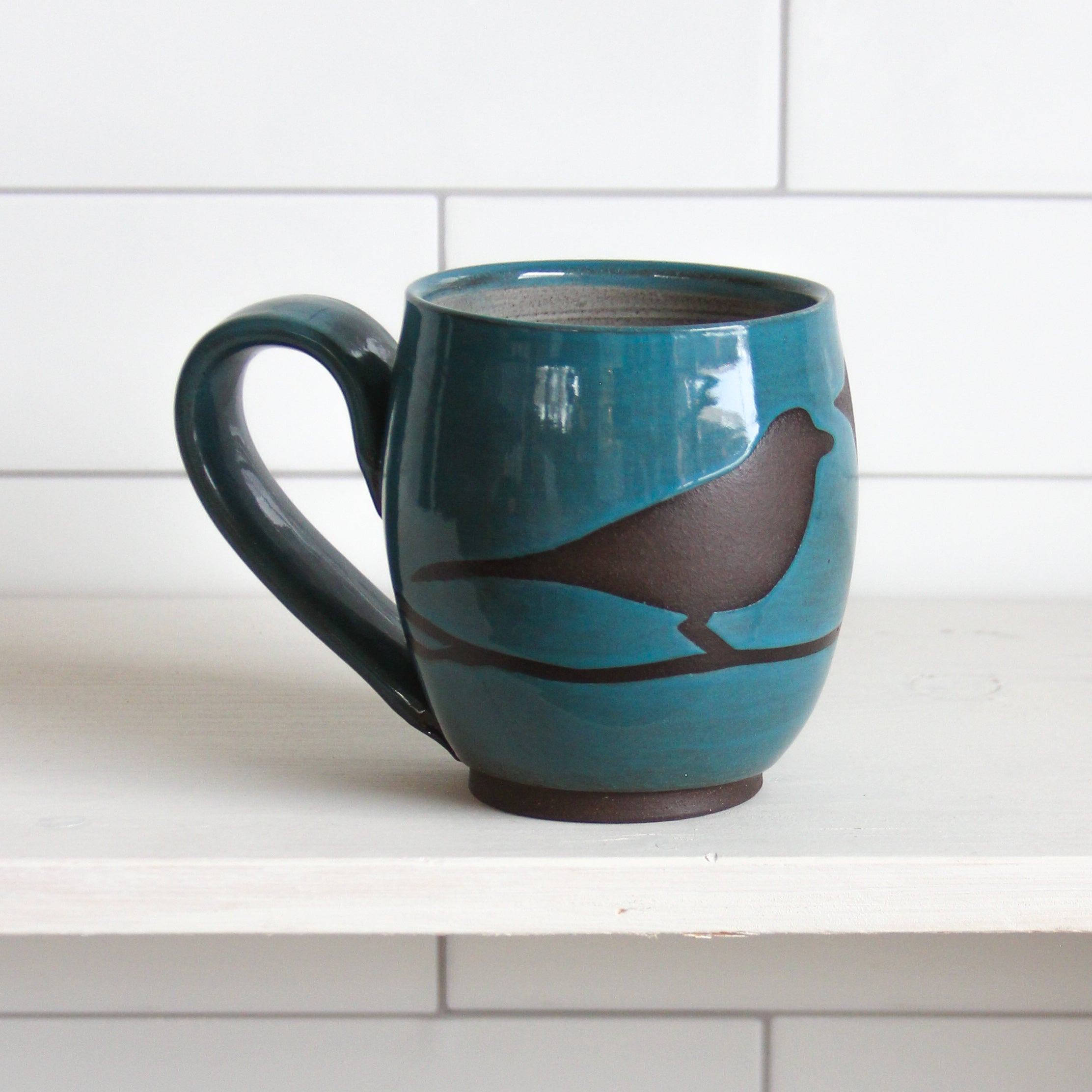 Foxtail Pottery - 14 oz. Bird Mug - Dark Teal