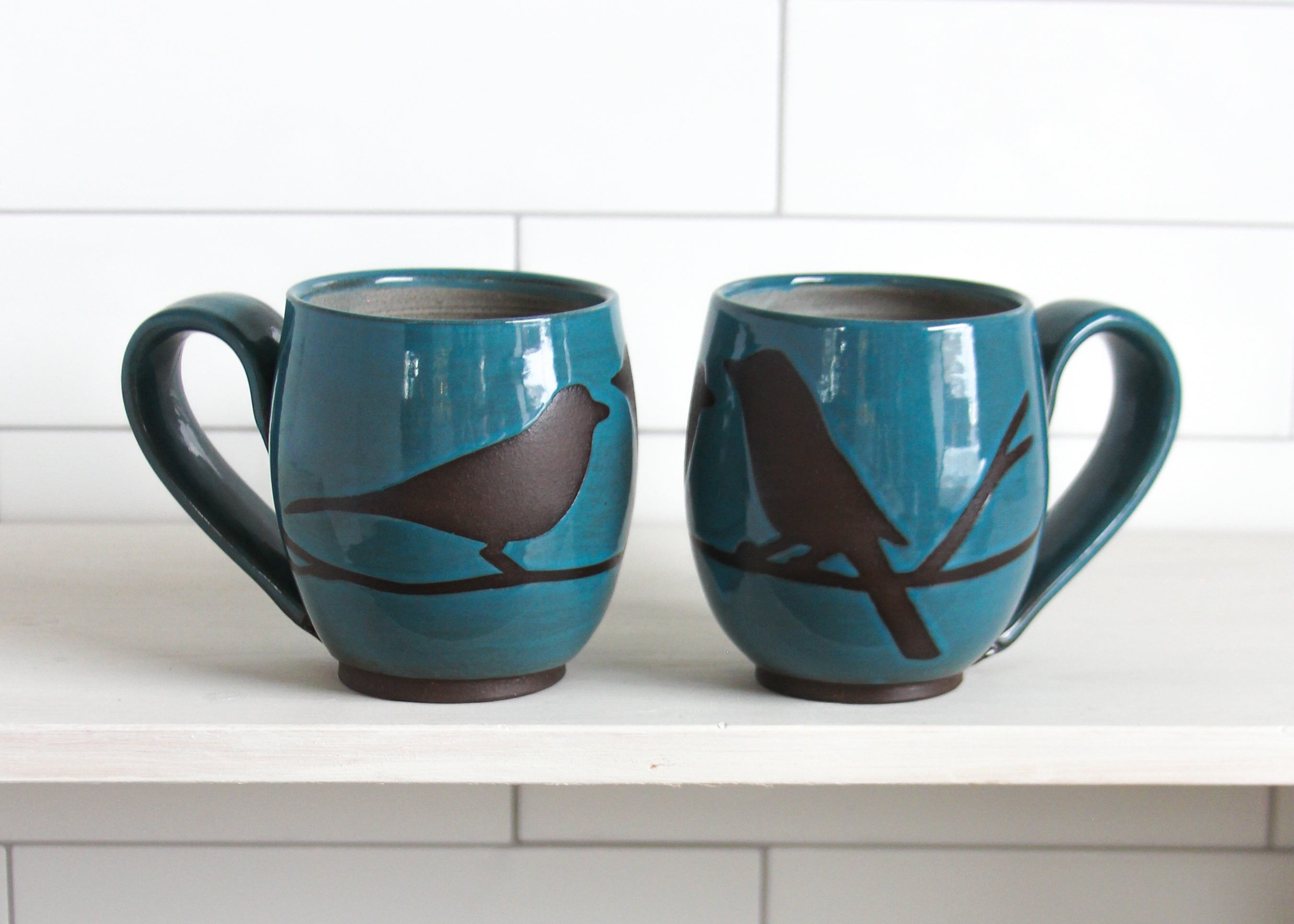 Foxtail Pottery - 14 oz. Bird Mug - Dark Teal
